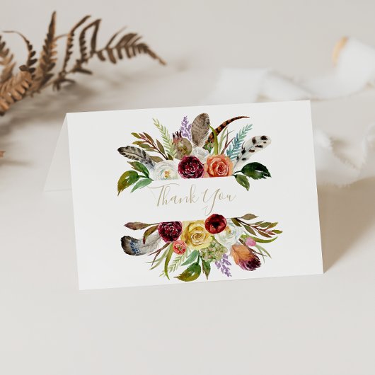 Gold Feather Boho geklappte Hochzeit Dankeschön-Ka Dankeskarte
