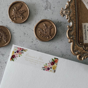 Gold Feather Boho Tropical Floral Rücksendeadresse