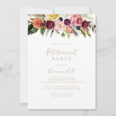 Gold Feather Boho Tropical Retirement Party Einladung (Vorderseite)