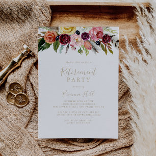 Gold Feather Boho Tropical Retirement Party Einladung