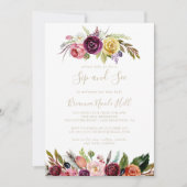 Gold Feather Boho Tropical Sip and See Einladung (Vorderseite)