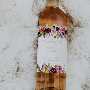 Gold Feather Boho Tropical Wedding Wine Labels Weinetikett