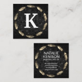 Gold Feather Circle | Geometrisches Muster | Monog Quadratische Visitenkarte (Vorne/Hinten)