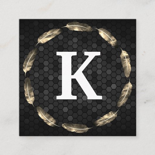 Gold Feather Circle | Geometrisches Muster | Monog Quadratische Visitenkarte (Vorderseite)