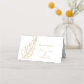 Gold Feather Leaf Name Platzkarte (Vorderseite)