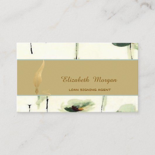 Gold Feather Notary Strip Floral Visitenkarte (Vorderseite)