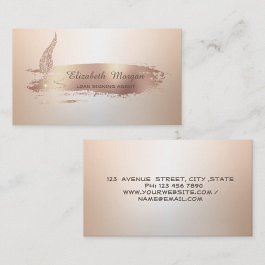 Gold Feather Rose Gold Brush Stroke Notar Visitenkarte (Vorne/Hinten)
