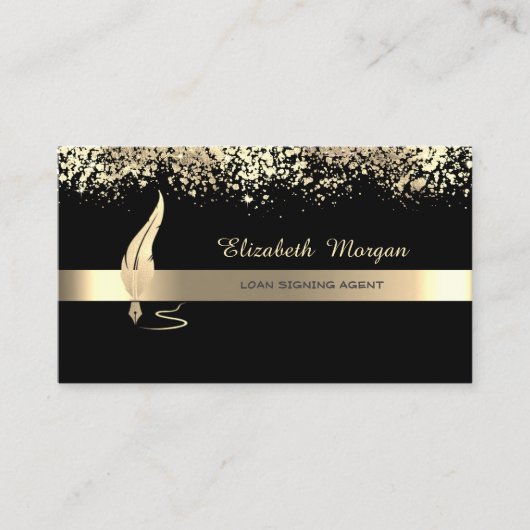 Gold Feather Strip Schwarzer Notar Visitenkarte (Vorderseite)
