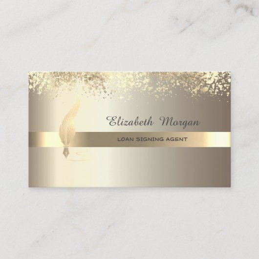 Gold Feather Stripe Champagne Notary Visitenkarte (Vorderseite)
