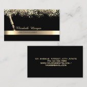 Gold Feather Stripe Confetti Schwarzer Notar Visitenkarte (Vorne/Hinten)