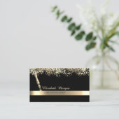 Gold Feather Stripe Confetti Schwarzer Notar Visitenkarte (Stehend Vorderseite)