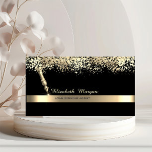 Gold Feather Stripe Confetti Schwarzer Notar Visitenkarte