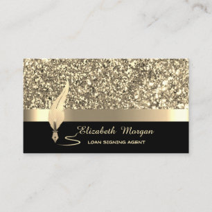 Gold Feather Stripe Sequins Confetti Black Notary Visitenkarte