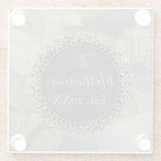 Gold Feathers auf Sleek Silver Familienname Glasuntersetzer (Rückseite)