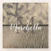 Gold Feathers Glitzer Zebra Print Monogram Glasuntersetzer (Vorderseite)