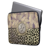 Gold Feathers mit Leopard Print Monogram Laptopschutzhülle (Vorderseite Links)