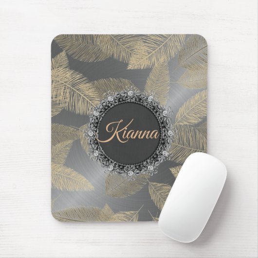 Gold Feathers on Sleek Silver Personalisiert Mousepad (Mit Mouse)