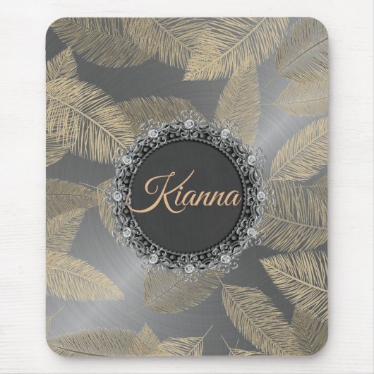 Gold Feathers on Sleek Silver Personalisiert Mousepad (Vorne)