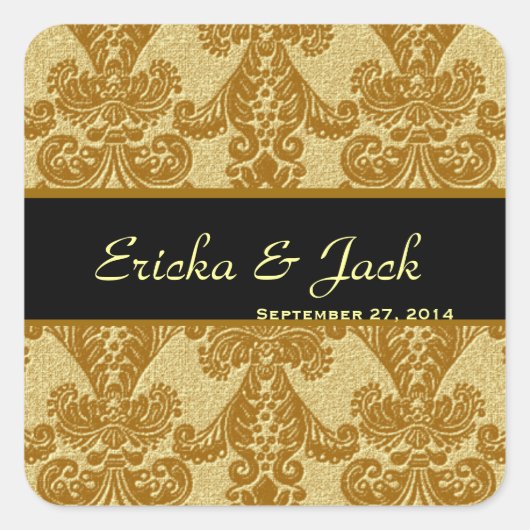 GOLD Feathery Damask Wedding Square Sticker (Vorderseite)