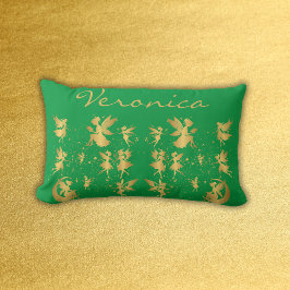 Gold Feen mit Pixie Staub auf grünem Monogramm | Lendenkissen