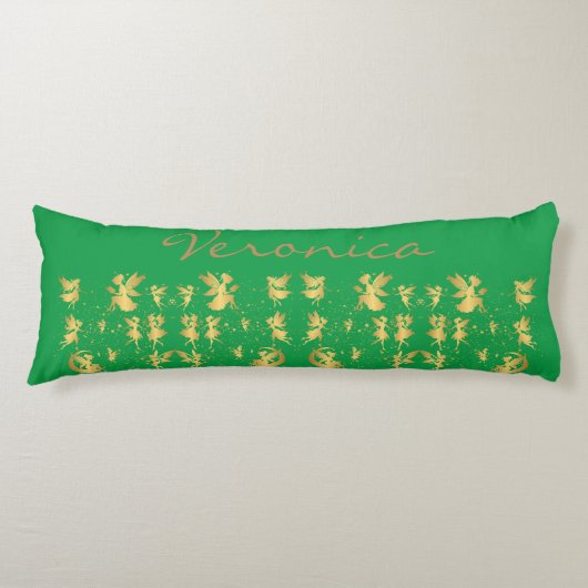 Gold Feen mit Pixie Staub auf grünem Monogramm | Seitenschläferkissen (Vorderseite)