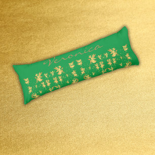 Gold Feen mit Pixie Staub auf grünem Monogramm Seitenschläferkissen
