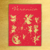 Gold Fees mit Pixie Staub auf rotem Monogramm | Fleecedecke