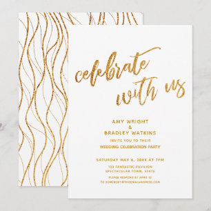 Gold Feiern Sie mit uns Weiße Hochzeitsfeier Einladung