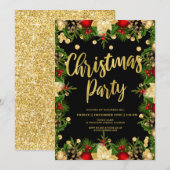 Gold Festivals Glitzer Weihnachten Corporate Black Einladung (Vorne/Hinten)
