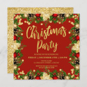 Gold Festivals Glitzer Weihnachten Corporate Red Einladung (Vorne/Hinten)