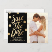 Gold Festive Dots Foto Save the Date Postkarte (Vorne/Hinten)