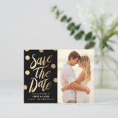 Gold Festive Dots Foto Save the Date Postkarte (Stehend Vorderseite)