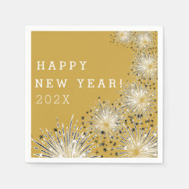 Gold Festive Fireworks New Years Party Serviette