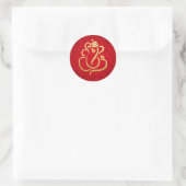 Gold Festive Ganesh | Indian God Damask Red Runder Aufkleber (Tasche)