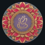 Gold Festive Ganesh | Indischer Gott Lila Pink Lot Runder Aufkleber<br><div class="desc">Gold Festive Ganesh | Indischer Gott Lila Pink Lotus</div>