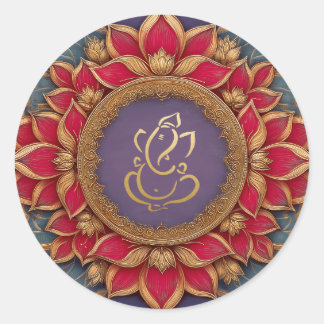 Gold Festive Ganesh | Indischer Gott Lila Pink Lot Runder Aufkleber