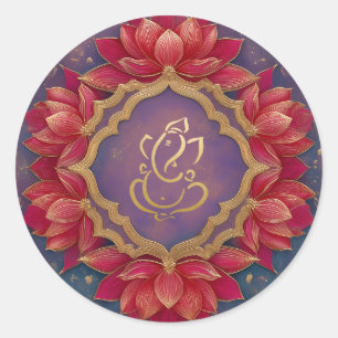 Gold Festive Ganesh Indischer Gott Lila Pink Lot Runder Aufkleber