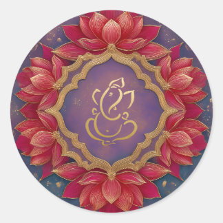 Gold Festive Ganesh | Indischer Gott Lila Pink Lot Runder Aufkleber