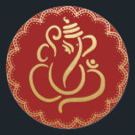 Gold Festive Ganesh | Indischer Gott Rot Runder Aufkleber<br><div class="desc">Gold Festive Ganesh | Indischer Gott Rot</div>