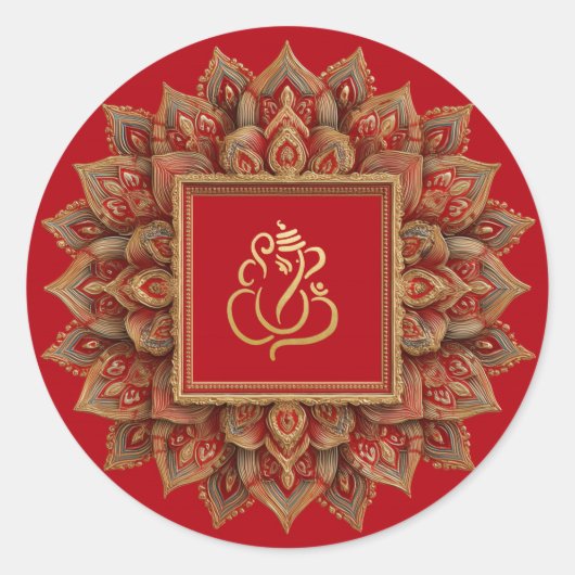 Gold Festive Ganesh | Indischer Gott Rot Runder Aufkleber (Vorderseite)