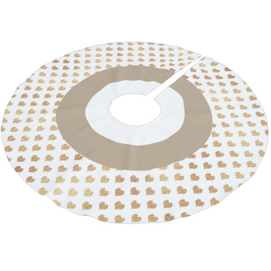 Gold Festive Hearts Tree Skirt Polyester Weihnachtsbaumdecke (Schrägansicht)