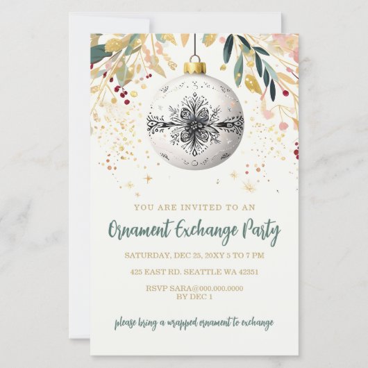 Gold Festive Ornament Exchange Christmas Party (Vorderseite)