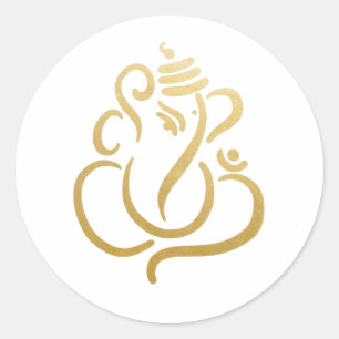 Gold Festiver Ganesh Indischer Gott Runder Aufkleber