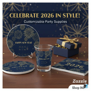 Gold Feuerwerk Marineblau Silvester 2026 Schnapsglas