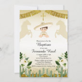 Gold Fiesta Boy Taufe Christening Einladung (Vorderseite)