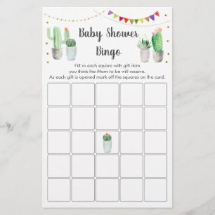 Gold Fiesta Cactus Baby Shower Bingo Game