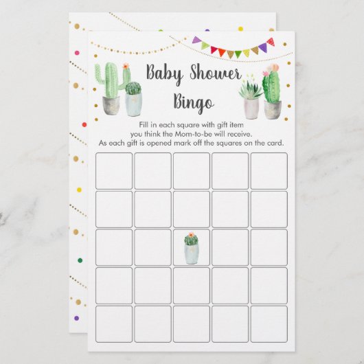 Gold Fiesta Cactus Baby Shower Bingo Game (Vorne/Hinten)