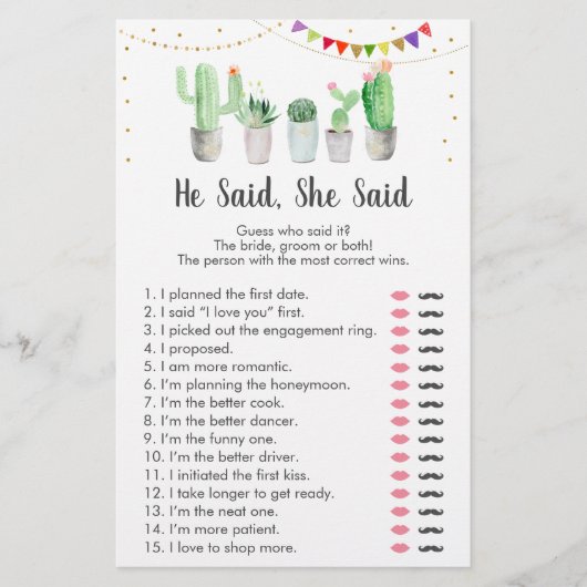 Gold Fiesta Cactus sagte er sagte, sie sagte Spiel (Vorderseite)