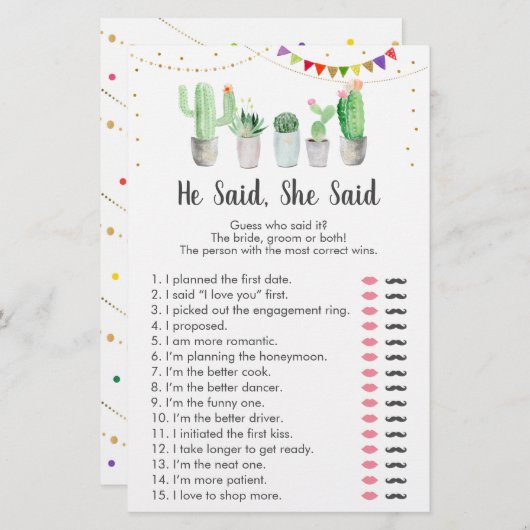 Gold Fiesta Cactus sagte er sagte, sie sagte Spiel (Vorne/Hinten)