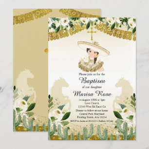 Gold Fiesta Girl Taufe Christening Einladung